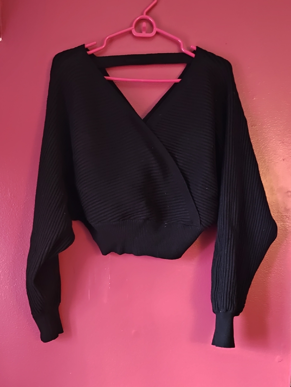 Forever 21 Black Ribbed Wrap Crop Sweater